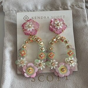 Kendra Scott Pink and Mint Floral Hoop Drop Earrings